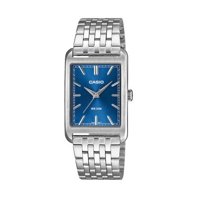 Quarzuhr, silber (edelstahlfarben, blau, blau), CASIO TIMELESS COLLECTION, Armbanduhren, Herren, edelstahlfarben, Quarzuhr, Armbanduhr, Herrenuhr, Edelstahlarmband, analog