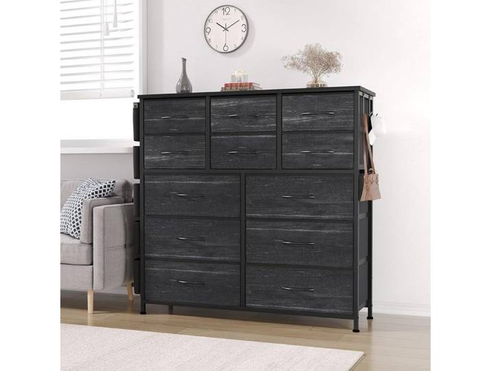 Commode de chambre - PROMIRACAL - Commode 12 tiroirs en tissu - 12 tiroirs - Noir - 99x30x110 cm