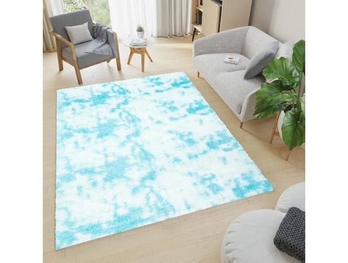 TAPISO Silk Dyed Tapis Salon Chambre Bleu Moucheté Antidérapant Shaggy Moelleux 120x170 cm