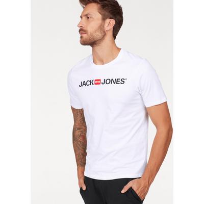 T-Shirt JACK & JONES "JJECORP mit Print, vielseitig kombinierbar für den Alltag", Herren, Gr. S, weiß, Single Jersey, Obermaterial: 100% Baumwolle, bedruckt, Basic schmal normal, Rundhals, Shirts T-Shirt, Logodruck, modisch, regular fit, Baumwolle,...