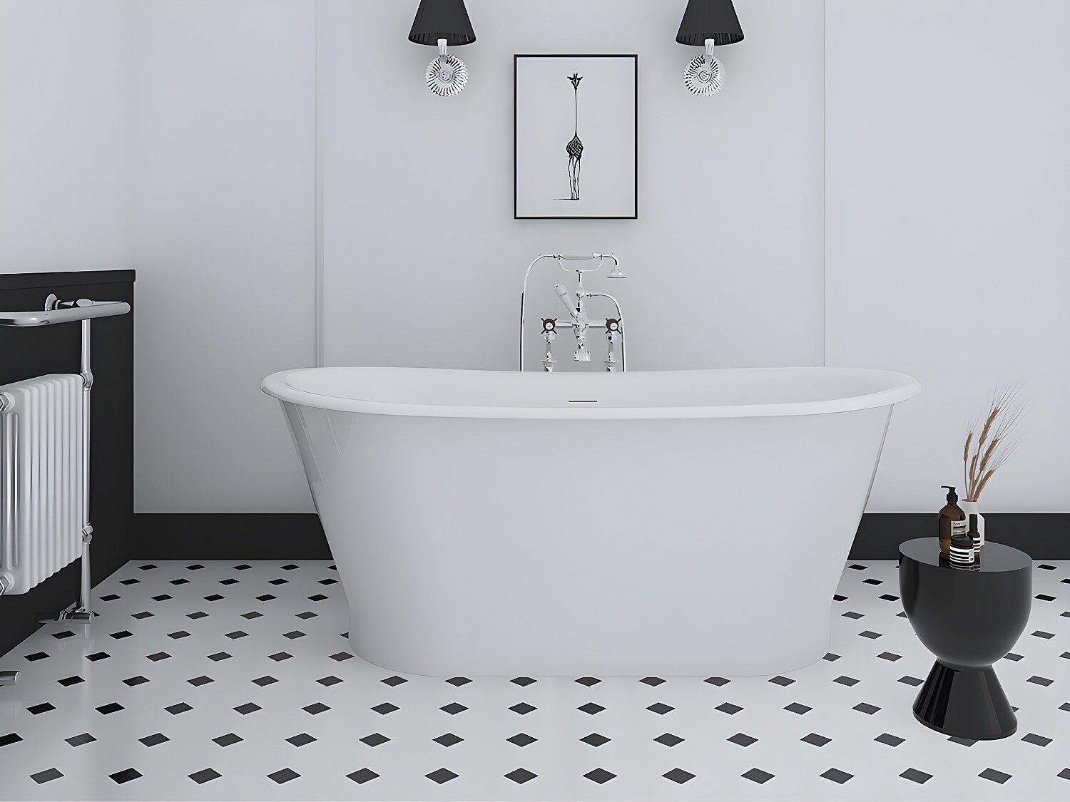 Unique Bañera exenta ovalada - estilo retro - 150 x 74 x 63 cm - Acrílico - Blanca - 180 L - PELMATO