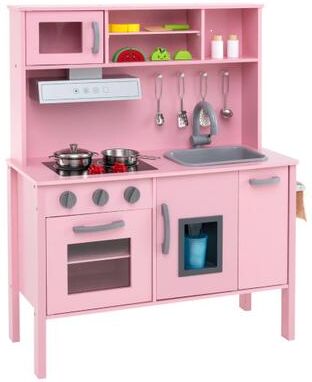 Costway Wooden Pretend Play Kitchen Set for Toddlers-Pink