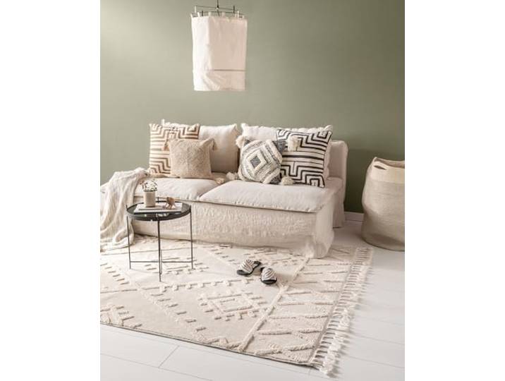 benuta Pop Teppich OYO - Creme 160x230 cm - Eleganter Boho Look Teppich für Schlafzimmer und Wohnzimmer - Maschinengewebt - Für Fußbodenheizung geeignet