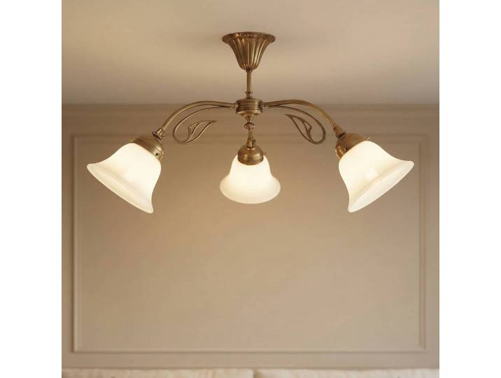 Berliner Messinglampen Deckenleuchte HERTHA, dimmbar, bronze / altmessing, für Wohn- / Esszimmer, Glas, Antik, Deckenlampe
