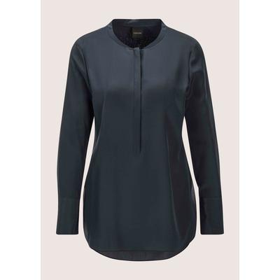 Hemdbluse MADELEINE "Seidenhemd Luxuriöse Bluse mit kragenlosem Design", Damen, Gr. 34, blau (marine), Obermaterial: 100% Seide silk., Modern, Blusen Hemdbluse