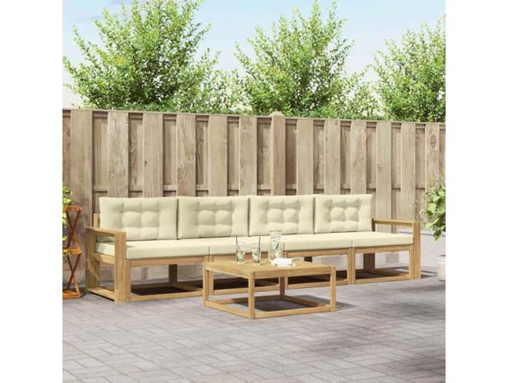 RJPLMFV Sofa-Set für den Außenbereich, 4-teilig, Cremeweiß Massives Akazienholz, Lattenrahmen, modernes Design, wetterfest, pflegeleicht
