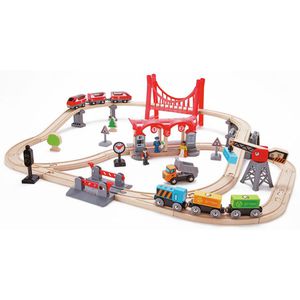 Hape Spielzeugeisenbahn E3730 Verkehrsreiche Stadt, aus Holz, , 51 Teile