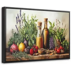 LEINWAND Bilder mit Rahmen - Stilleben - Kräuter - Gewürze - Früchte - Farbenfroh - 30x20