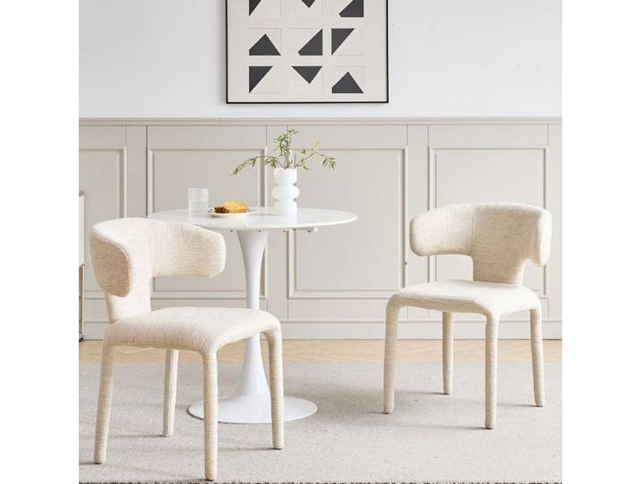 Lot de 2 chaises - Chaise de salle à manger 2 en 1 - Pieds en métal - Chaise en lin - Beige