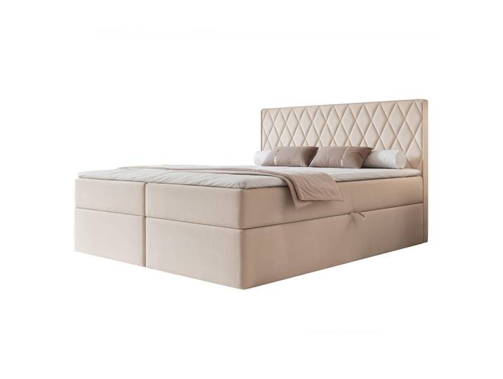 Ravio Boxbett Ponti 140x200 cm Cremeweiß (Samt) - mit 2 Bettkästen, Bonellmatratze und vertikaler Rautensteppung, Rechteckig, 140x200 cm, Schlafzimmer, Betten, Boxspringbetten