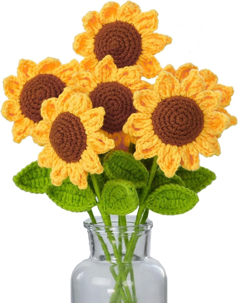 Gehaakt bloemen boeket Geel - Handgemaakte zonnebloem kunstbloem voor decoratie en cadeau