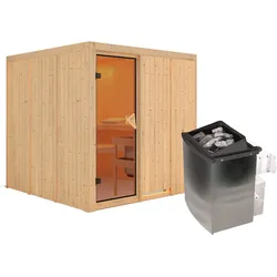 Karibu Sauna Rodin-9kWOfen int.Steuerung-Ohne Dachkranz