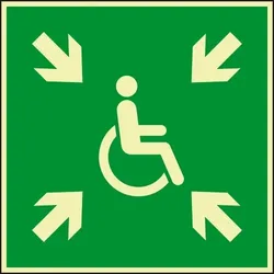 Schild I PERMALIGHT power langnachleuchtend Rettungszeichen Vorläufige Evakuierungsstelle, Aluminium, 400x400mm, ASR ISO 7010