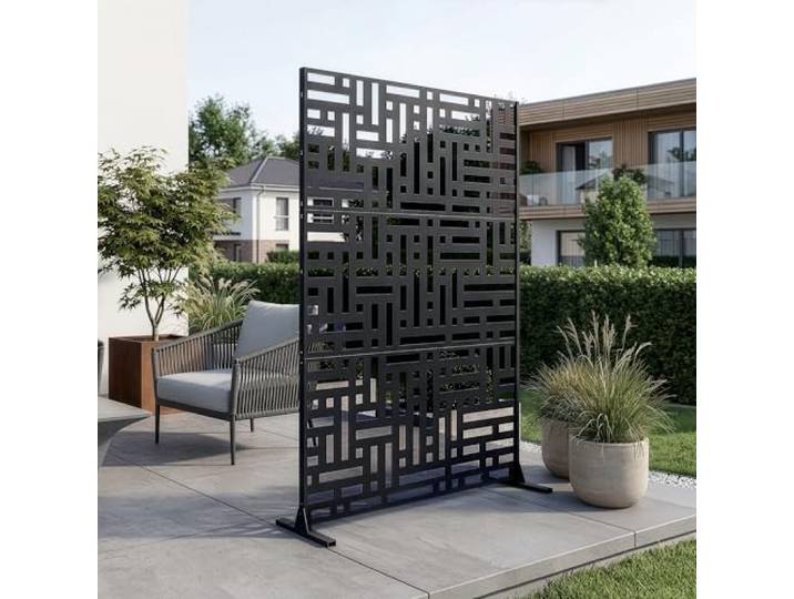casa.pro Trennwand Bernalda Raumteiler 180 x 120 cm Balkonsichtschutz Outdoor Indoor Raumtrenner Terrasse Garten Stahl Paravent freistehend Schwarz