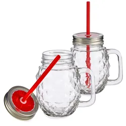 2er Set Vivalto Sole Henkelbecher mit Strohhalm Rot 485ml