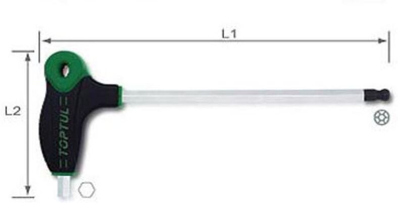 Clé mâle 6 pans TOPTUL 2 mm mit Kugelkopf, L-Griff