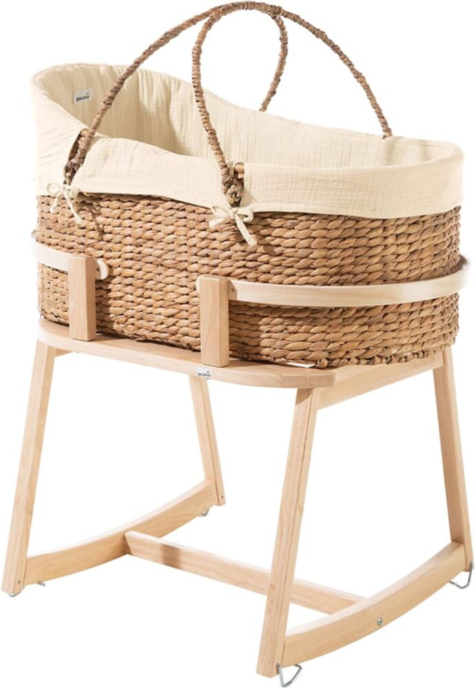 Geuther Couffin bébé en jacinthe d'eau avec matelas et accessoires Beige 90x80x60cm