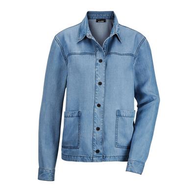 Kurzjacke GOLDNER "Denim-Jacke in Blau mit aufgesetzten Taschen", Damen, Gr. 42, blau (hellblau), Obermaterial: 100% Lyocell CLY., gerade, Manschette, Jacken Kurzjacke, Große aufgesetzte Taschen