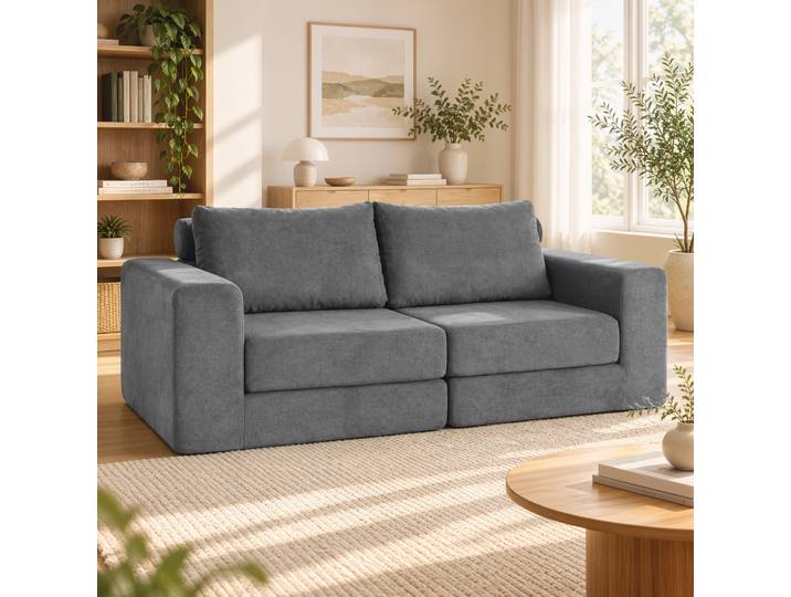 HOMCOM Canapé Convertible 2 Places 208cm Chenille Gris