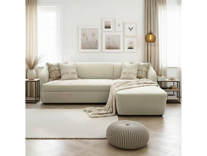Livetastic Eckschlafsofa 100 033, Creme, Kunststoff, 3-Sitzer, 148-204x230 cm, Made in EU, FSC Mix, Bettfunktion erhältlich, Rücken echt, Armteil links, rechts, Wohnzimmer, Sofas & Couches, Wohnlandschaften