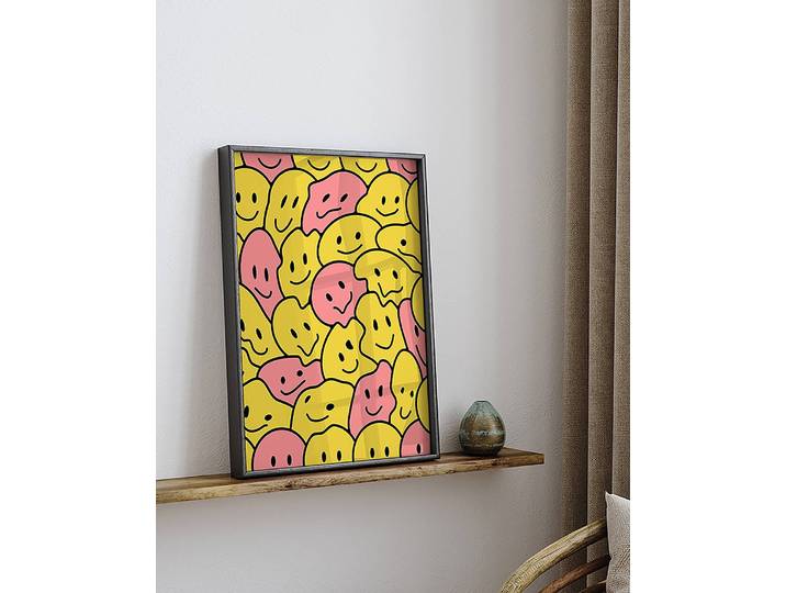 Tableau déco Funny Crazy Smiles Cadre : hêtre massif verni Fixation : plexiglas Multicolore 32 x 42cm