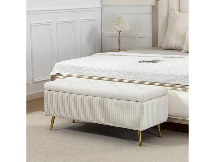HOMCOM Banquette Rangement Velours Banc Lit Salon Pieds Acier Doré