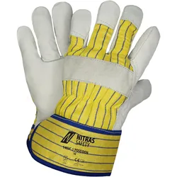 Nitras, Schutzhandschuhe, POSEIDON, Rindvolllederhandschuhe, Baumwoll-Rücken, gelb / blau, gestreift, Rindvollleder, gr (10)