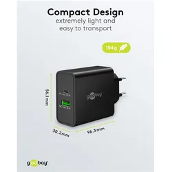 Goobay 65 W USB-C PD GaN Dual-Schnellladegerät schwarz (65 W), USB Ladegerät, Schwarz