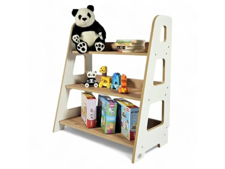Kids Helper Montessori Spielzeugregal – Kinderregal mit 3 offenen Fächern und Griffen, Aufbewahrung in Greifhöhe für Spielzeug und Bücher, 70 x 40 x 80 cm, Weiß/Eiche, TS-310