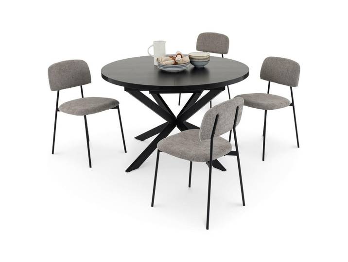 Idimex Essgruppe Toledo 5er Set schwarz, Schwarz, Metall, Mode, Oval,oval, 120x75x120 cm, Esszimmer, Bänke, Tischgruppen & Eckbankgruppen