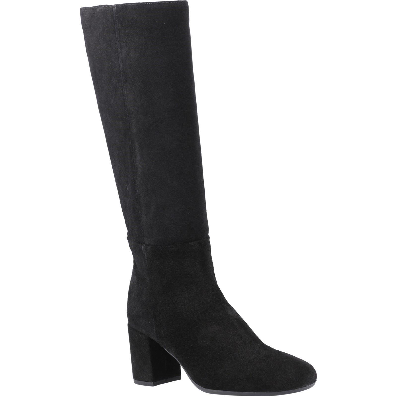 Hush Puppies Oprah Wildleder Lange Leder Damen Schwarz Absatz Kniehohe Stiefel
