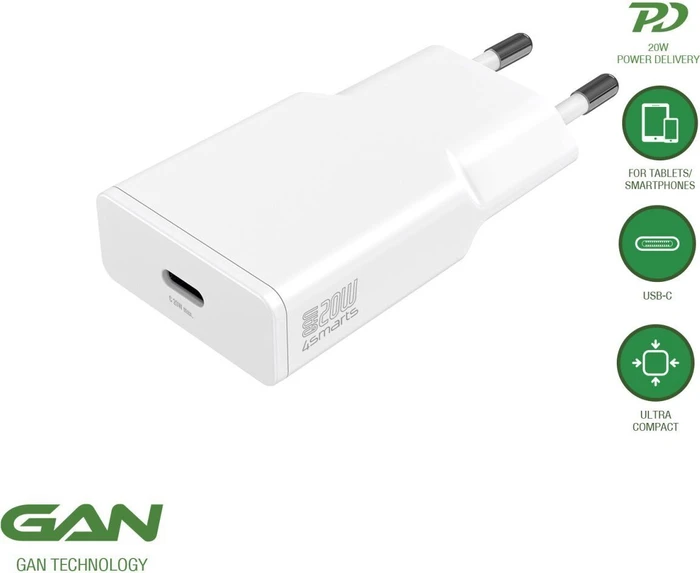 4smarts Netzladegerät PDPlug Slim 20W GaN 1C weiß