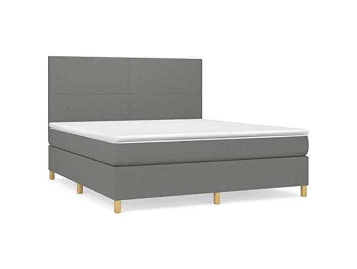 PUGYNBK Boxspringbett mit Matratze, Stoff, dunkelgrau, 160 x 200 cm Verstellbares Kopfteil, Taschenfederkerne, mittlere Festigkeit, atmungsaktiver Schutz, inklusive Anleitung (evtl. nicht in