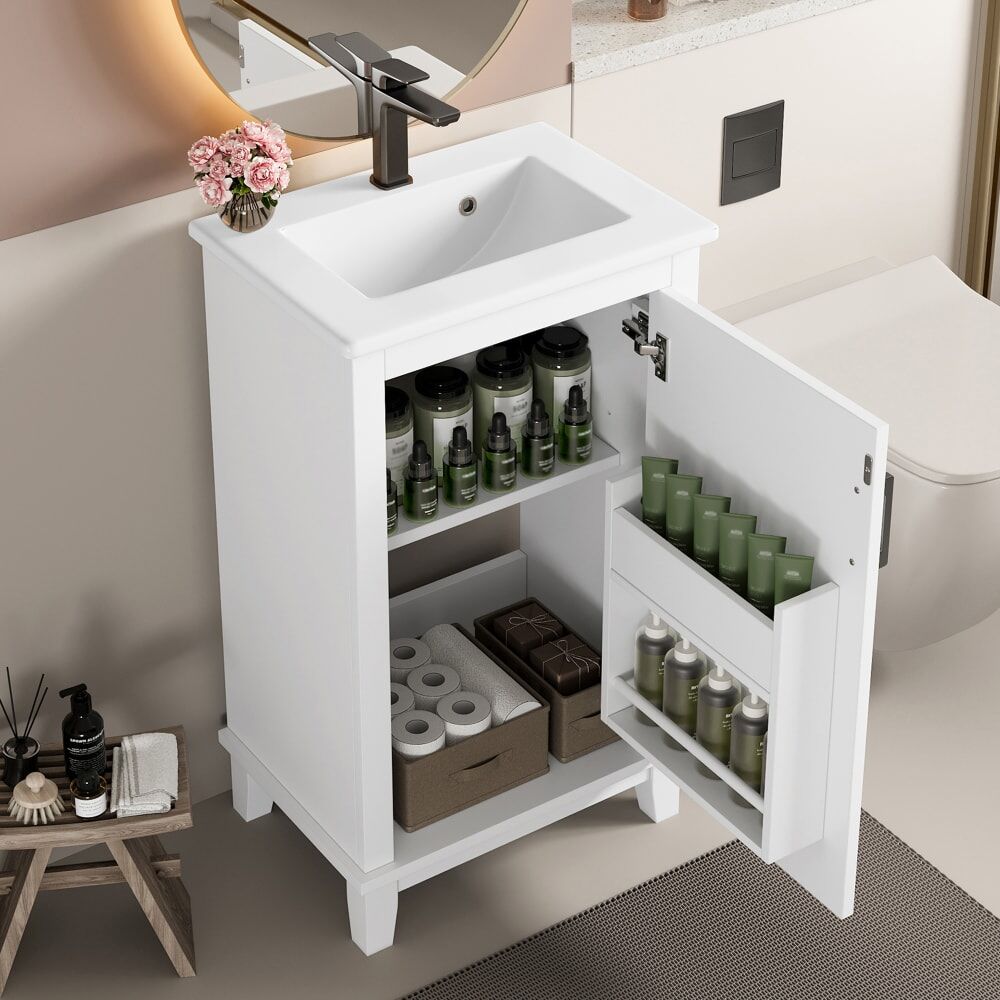 REDOM Vasque en céramique avec meuble blanc 51x34x83 cm Blanc 51x83x34cm