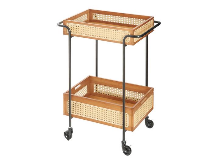 [en.casa] Servierwagen Tervola, Naturfarben, Schwarz, Holz, Metall, Bambus, 61x80.5x39 cm, Esszimmer, Servierwagen