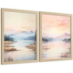 POSTER 2er-Set Wandbilder Sonnenuntergang modern Wohnzimmer Deko, Schlafzimmer, Küche, Badezimmer Rahmenlos A4