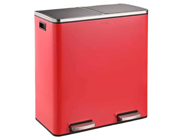 Floordirekt Mülleimer Küche 2×30L Rot 2-Fach Mülltrennung, Treteimer Küche, Metall, Soft-Close, luftdicht, Kunststoff-Inneneimer, Klappdeckel – (Felix)