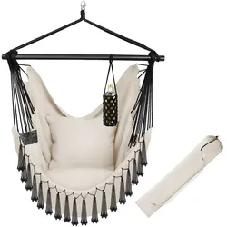 tectake Hängesessel Malika, Boho-Style, Belastbarkeit 150kg  Beige