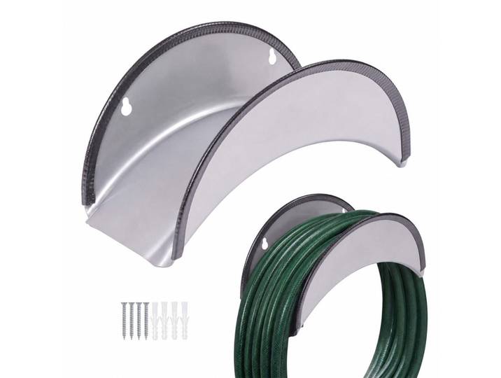 Relaxdays Schlauchhalter Silber 2er-Set, Silberfarben, Metall, Kunststoff, 29x14x13.5 cm, Gartenzubehör
