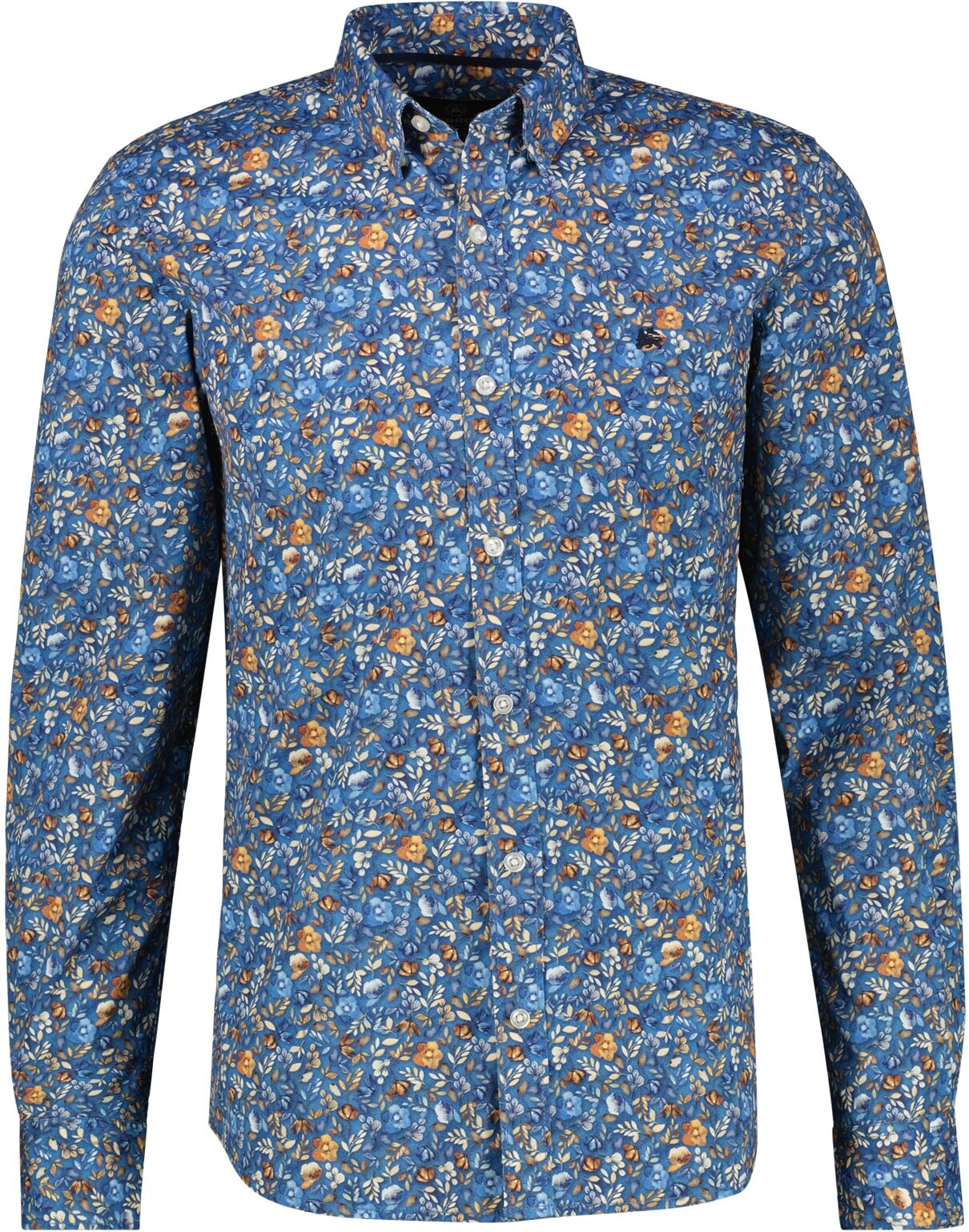 Langarmhemd LERROS "Herrenhemd FLOWERS in Übergrössen", Herren, Gr. 4XL, extraweit, blau (storm blau), 97% Baumwolle, 3% Elasthan, Hemden Langarmhemd storm blau 4XL, extraweit
