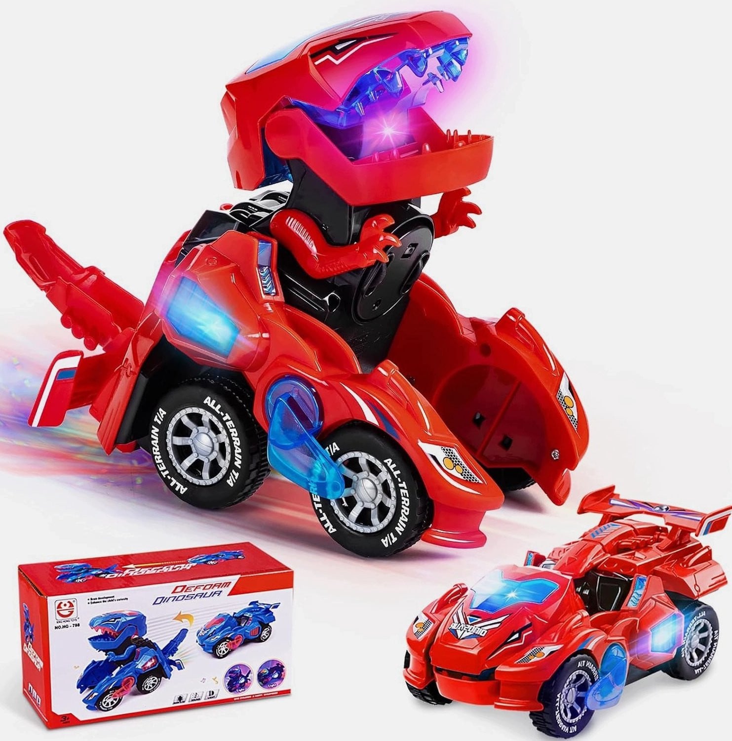 Dino Auto Transformator met Licht & Geluid - Rood