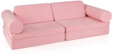 Costway 8 Pieces Kids Play Couch Foam Building Fort Play Set with Suede Cover-Pink