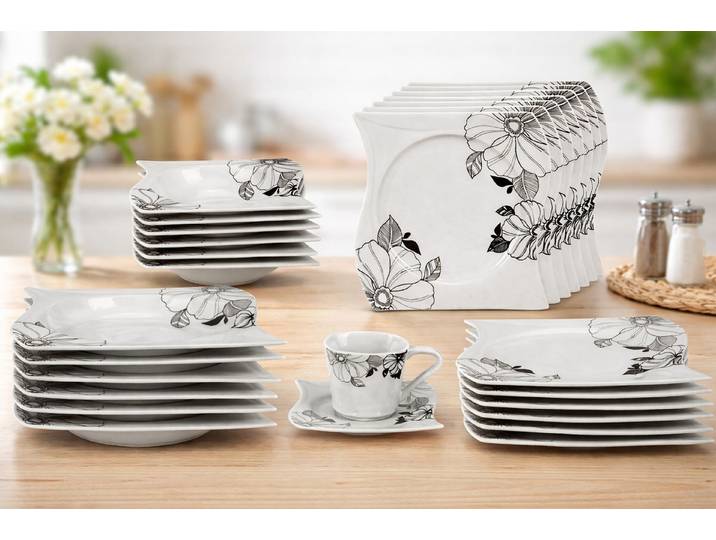 Tullip Kombiservice (36-tlg), 6 Personen, Geschirr-Set Tafel- & Kaffeeservice Designed in Germany