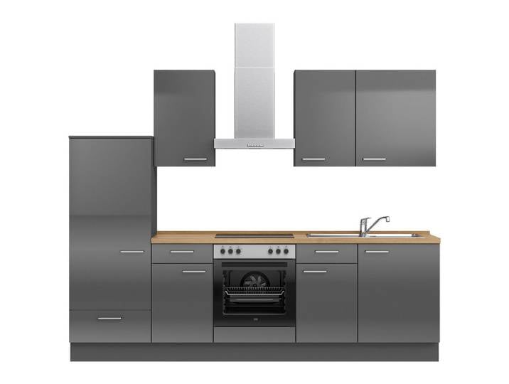Küchenleerblock, Eiche & Schiefer, 270 cm, Metall, 3 Schubladen, Nobilia