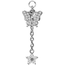 Chirurgenstahl Anhänger für Clicker KRISTALLSCHMETTERLING + KRISTALLBLUME