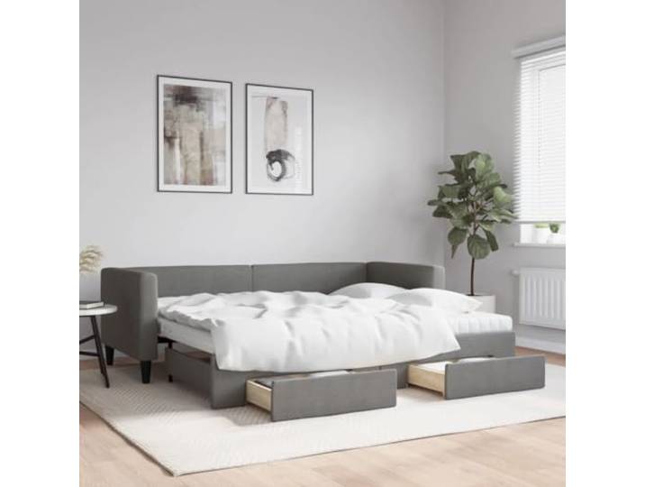 RJPLMFV Tagesbett mit Ausziehbett und Schubladen, Dunkelgrau, 80 x 200 cm, Stoff