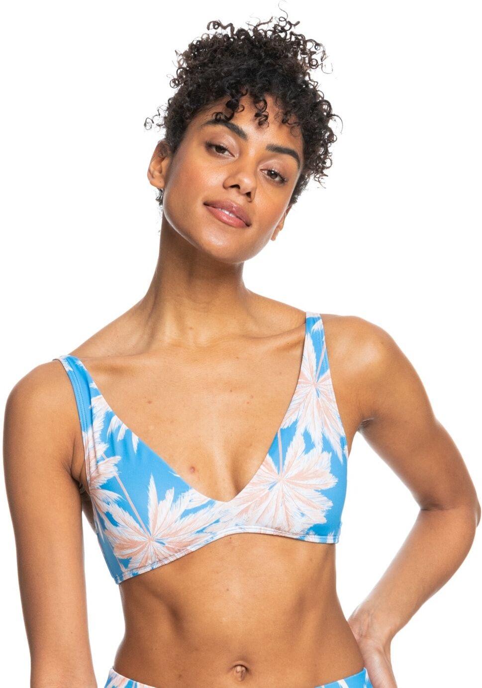 Triangel-Bikini-Top ROXY "Roxy Love The Oceana", Damen, Gr. XS, blau (azure blau palm island), Obermaterial: 74% Nylon, 26% Elasthan., Bikini-Oberteile Triangel-Bikini-Top azure blau palm island XS