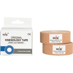 Nasara Kinesio-Tape Original, beige, 5m x 2,5cm, wasserfest, elastisch, 2 Stück
