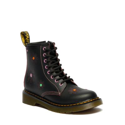 Schnürboots DR. MARTENS "1460 J", Mädchen, Gr. 37, schwarz (schwarz, bunt), Glattleder, Schuhe Schnürboots, Blockabsatz Stiefelette, 8-Eye Boot mit auffälliger Verzierung