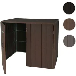 2er WPC-Mülltonnenverkleidung HWC-J28, Premium Mülltonnenbox, Metall Holzoptik, erweiterbar ~ braun